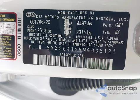 2021 Kia K5 Gt-Line from USA, damaged, VIN 5XXG64J28MG035121